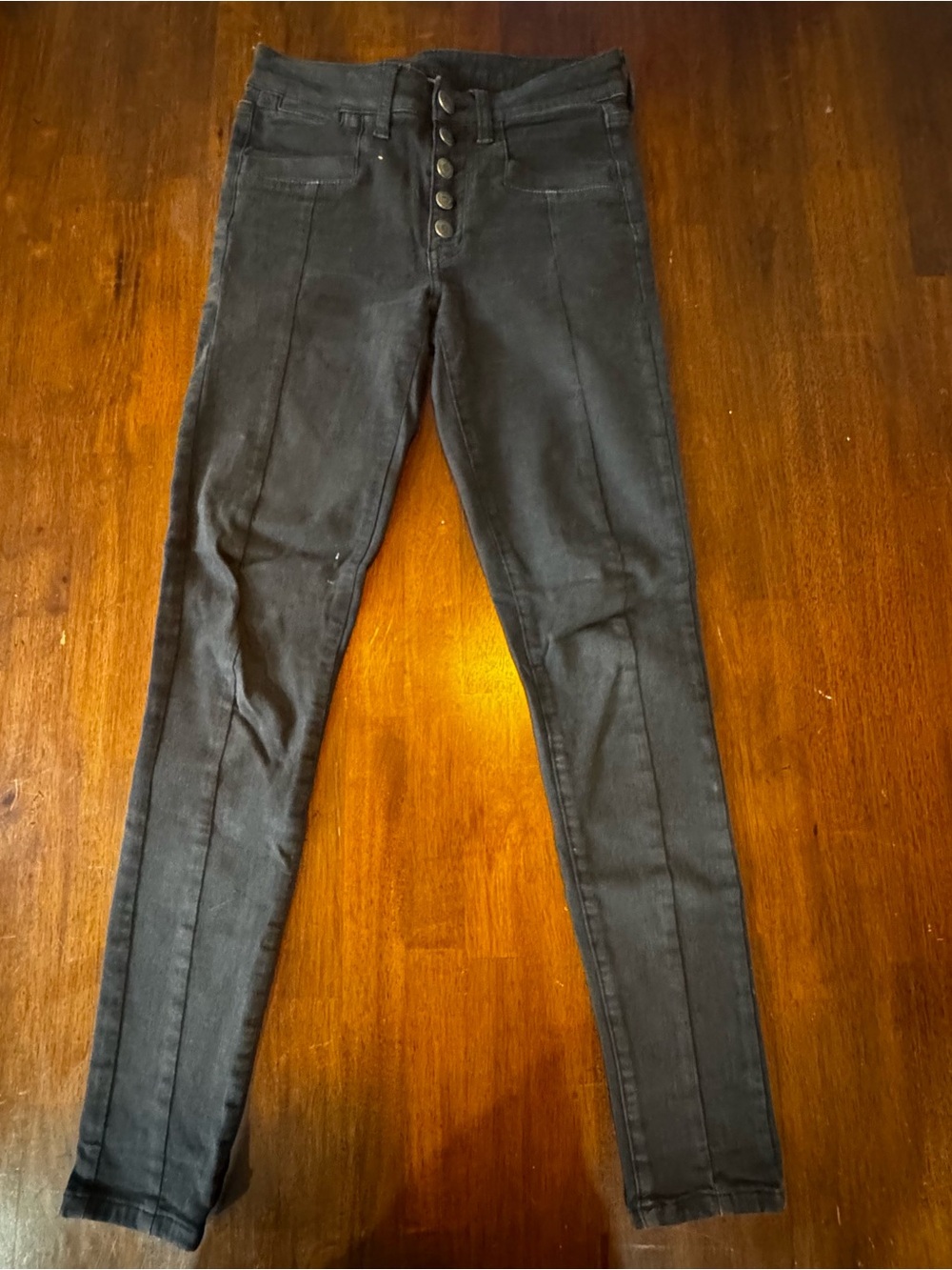 American Eagle Outfitters Black High-Rise Skinny Jeans with Button Fly